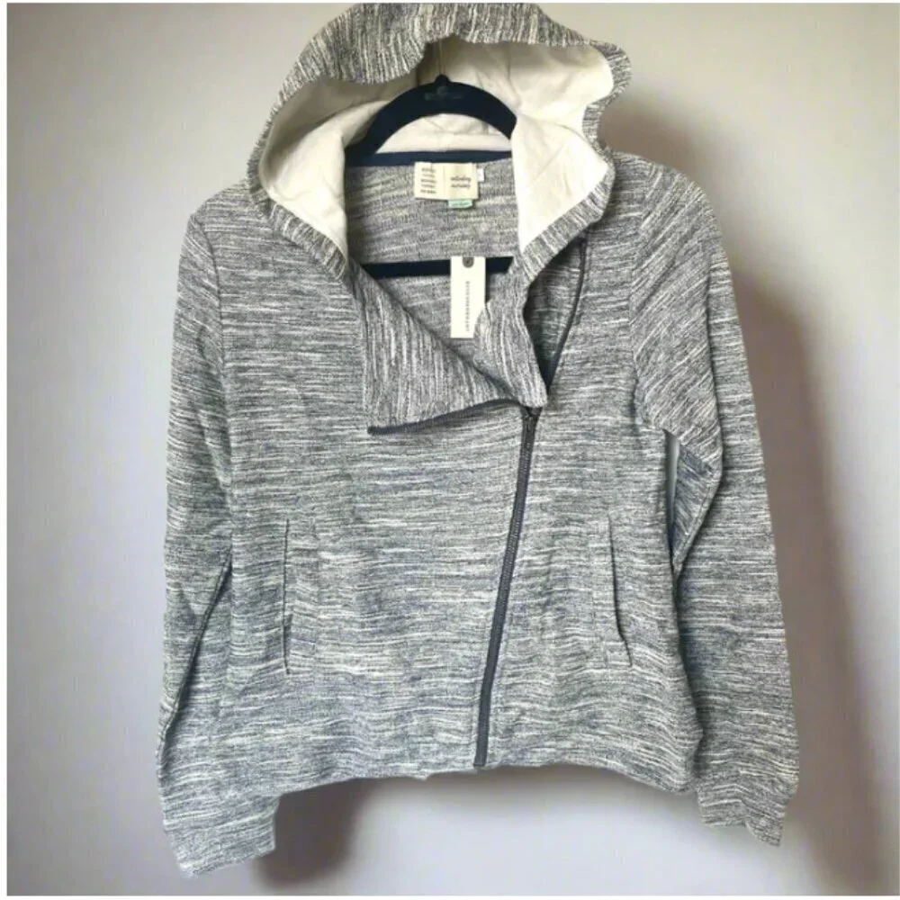 Anthropologie Moto Zip Hoodie Sweater Womens Extra Small Gray Cotton Crop Jacket